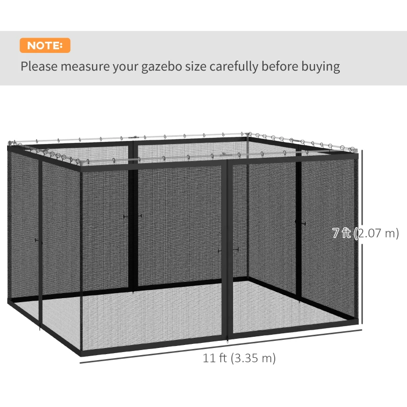 Outsunny Replacement Mosquito Netting for Gazebo 10' x 12' Black Screen Walls for Canopy with Zippers, Dark Grey