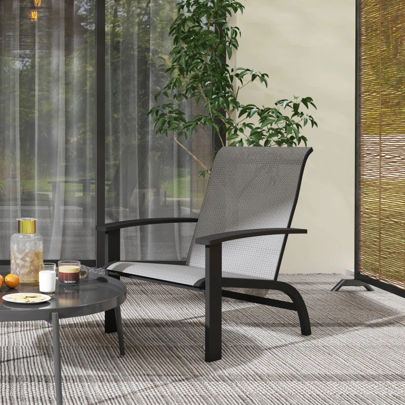 Outsunny Outdoor Adirondack Chair Muskoka Chair with Aluminum Frame, Mesh Seat, High Back for Garden, Deck, Dark Grey