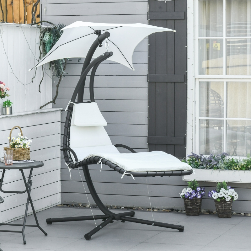 Outsunny Swing Chaise with Stand Floating Chaise Lounge Cream White
