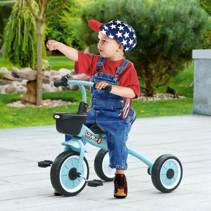 Qaba Tricycle for Toddler 2-5 Year Old Girls and Boys, Toddler Trike with Adjustable Seat, Basket, Bell, Blue