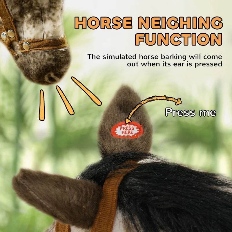 Qaba Kids Ride on Horse with Neighing Sound, Saddle for Ages 3-8