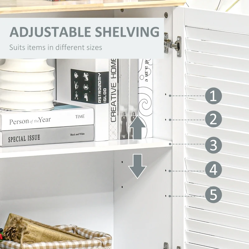 HOMCOM Storage Cabinet Kitchen Sideboard with Louvered Doors, Freestanding Bathroom Cabinet, White