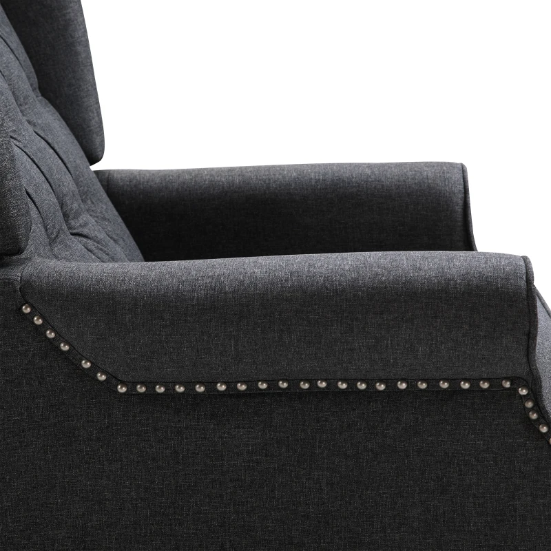 HOMCOM Fabric Upholstered Wingback Recliner, Tufted Push Back Accent Chair, Linen Arm Chair with Footrest, Armrest, Padded Cushion, Dark Grey