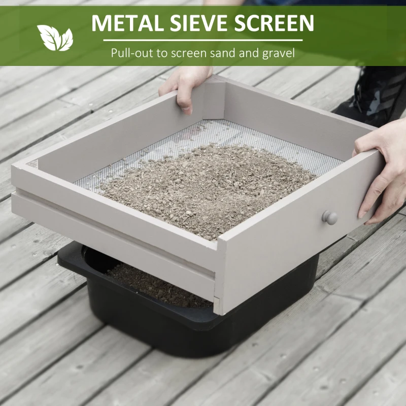 Outsunny Potting Bench Table, Garden Work Bench, Workstation with Metal Sieve Screen, Removable Sink, Additional Hooks and Baskets for Patio, Courtyards, Balcony, Gray