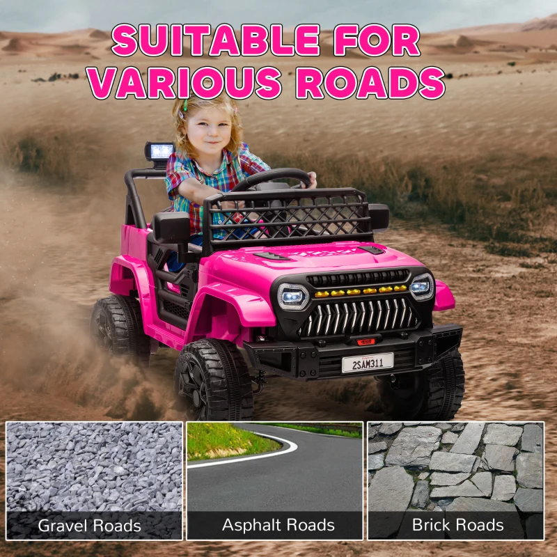 Qaba 12V Battery Powered Ride On Truck, Kids Electric Car with Spring Suspension, Remote, Horn, USB Music, Pink