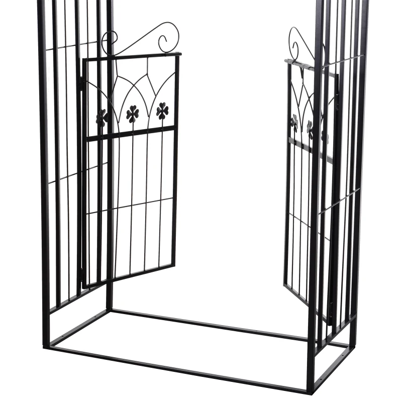 Outsunny 7' Metal Garden Arbor Arch with Lucky Leaf Clover Doors for Ceremony, Weddings, Party, Backyard and Lawn
