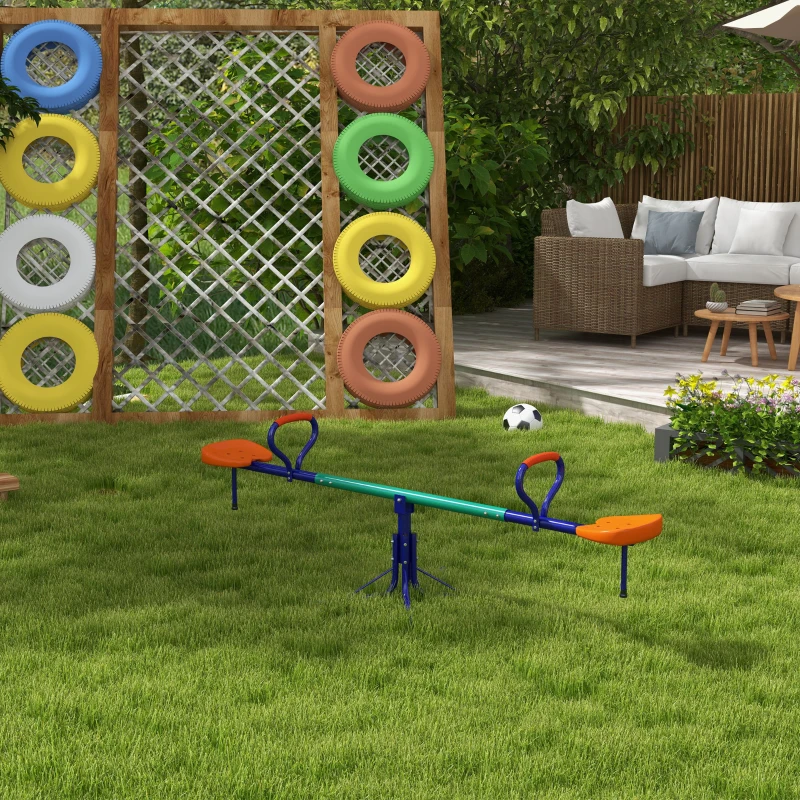 Outsunny Kids Seesaw Swivel with 360 Degrees Rotating, Outdoor Playground Equipment for Backyard, Playground, Multicoloured