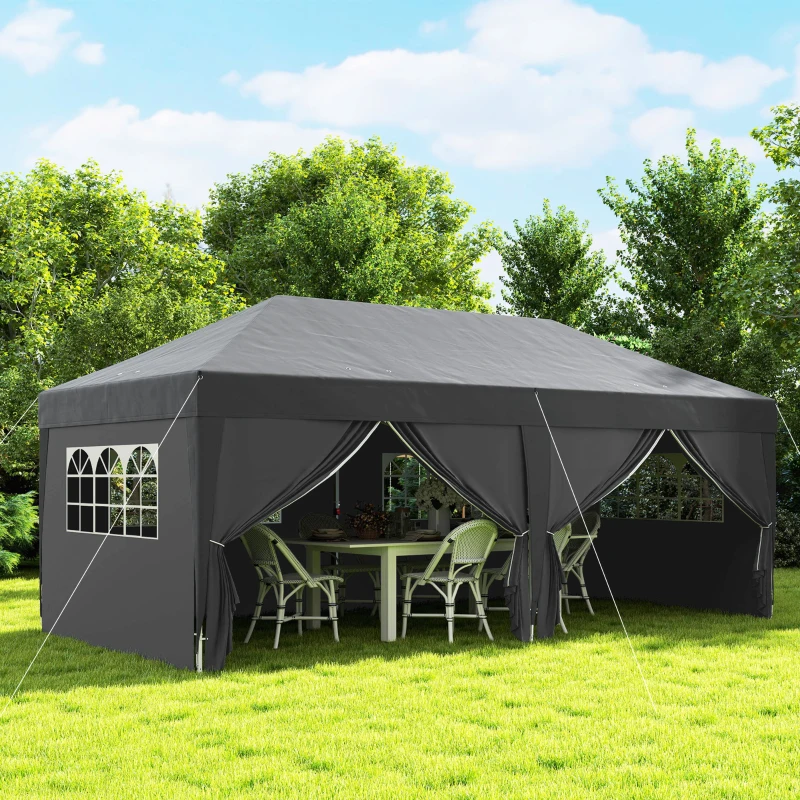 Outsunny 10' x 20' Pop Up Canopy Tent Outdoor Portable Easy Up Party Tent Garden Shade Shelter with Walls Carrying Bag, Black