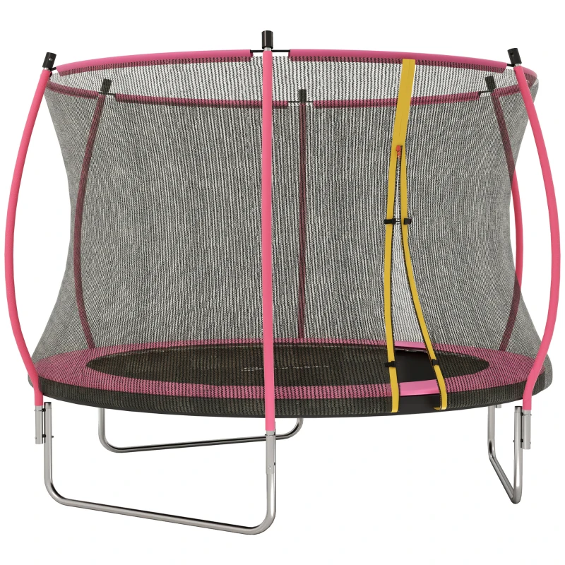 Soozier 10ft Outdoor Trampoline with Net Enclosure, Curved Poles and Safety Pad, ASTM Approved, Pink