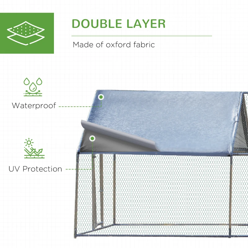 PawHut 9.8' x 26.2' Metal Chicken Coop, Galvanized Walk-in Hen House, Poultry Cage with 1.25" Tube, Waterproof UV-Protection Cover for Rabbits, Ducks