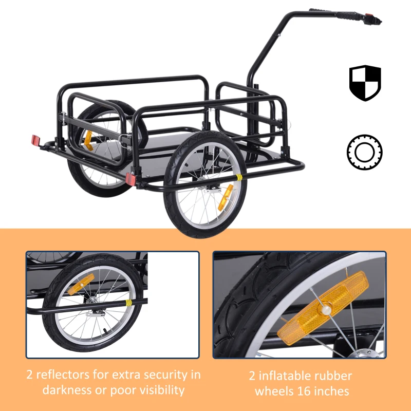 Aosom Foldable Bike Cargo Trailer Cart with Hitch, 88 lbs. Capacity, Black(m-6)