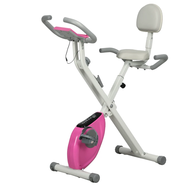 Soozier Foldable Magnetic Exercise Bike Indoor Stationary Upright Fitness Cycling Bike, 8 Level Quiet Magnetic Resistance, Pink