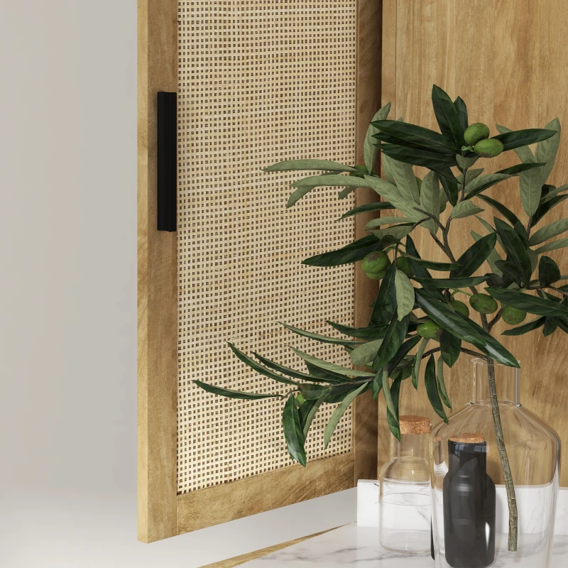 HOMCOM 64" Kitchen Pantry, Tall Storage Cabinet with 4 Rattan Doors, 4 Tier Shelves and Adjustable Shelf, Natural