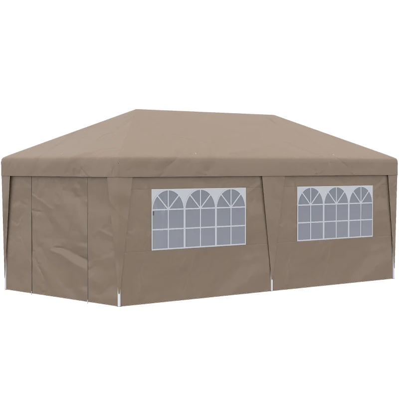 Outsunny 10' x 19.5' Pop Up Canopy Tent Height Adjustable Event Shelter w/ Sidewalls, Leg Weight Bags, Wheeled Carry Bag, Brown