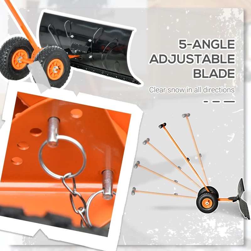 Outsunny Snow Shovel, Rolling Pusher with 29" Blade, 10" Wheels & Angle-Adjustable Handle, Orange