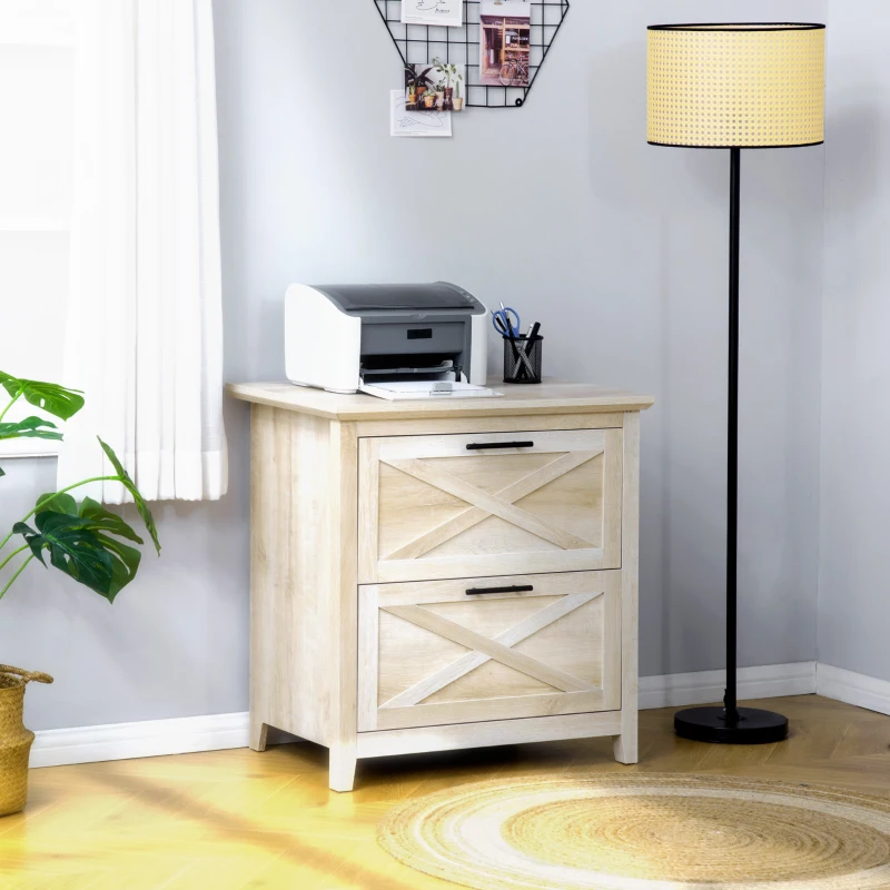 HOMCOM Retro Wooden 2-Drawer Lateral File Chest Cabinet Pedestal for Document Storage with Hanging Bar for Letter/Legal Size, White Oak