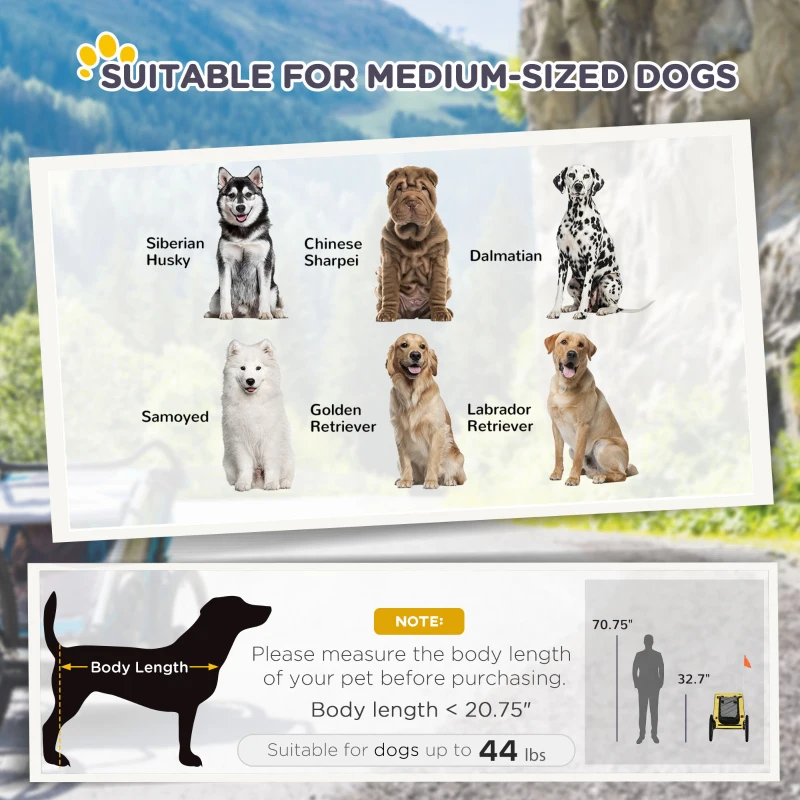 Aosom Dog Bike Trailer, Pet Stroller with Wheels for Medium Dogs, Yellow