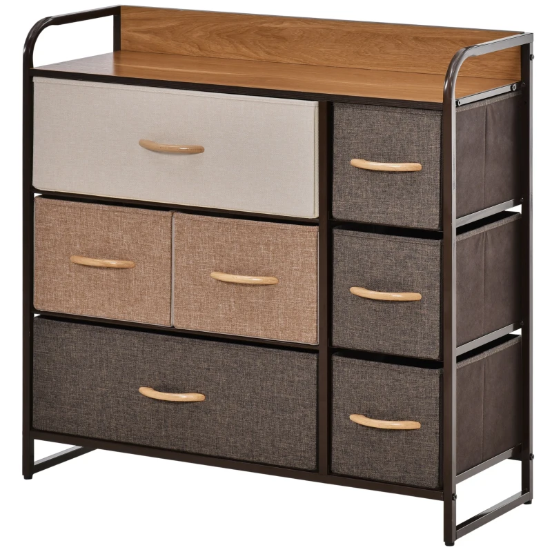 HOMCOM 3-Tier Storage Organizer for Bedroom Entryway, 7-Drawer Dresser with Steel Frame for Bedroom, Maple Wood