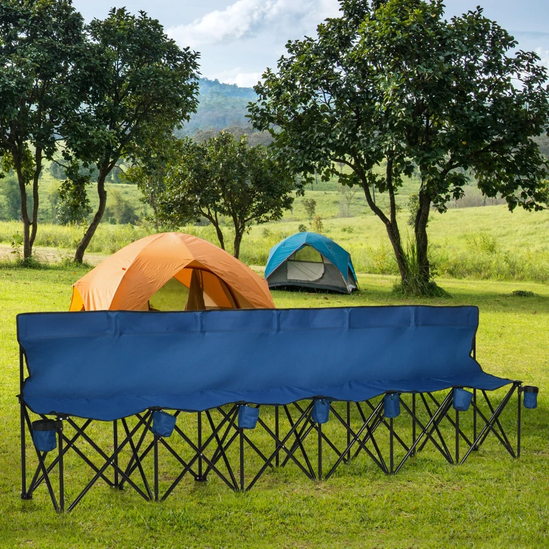 Outsunny 6 Seat Folding Camping Chair with Cup Holder and Carrying Case for Camping, Picnic, Sports Events, Blue