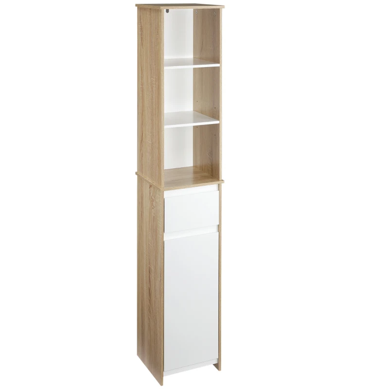 kleankin Tall Bathroom Floor Cabinet, Storage Organizer with Door, Freestanding Linen Tower with Adjustable Shelf and Drawer