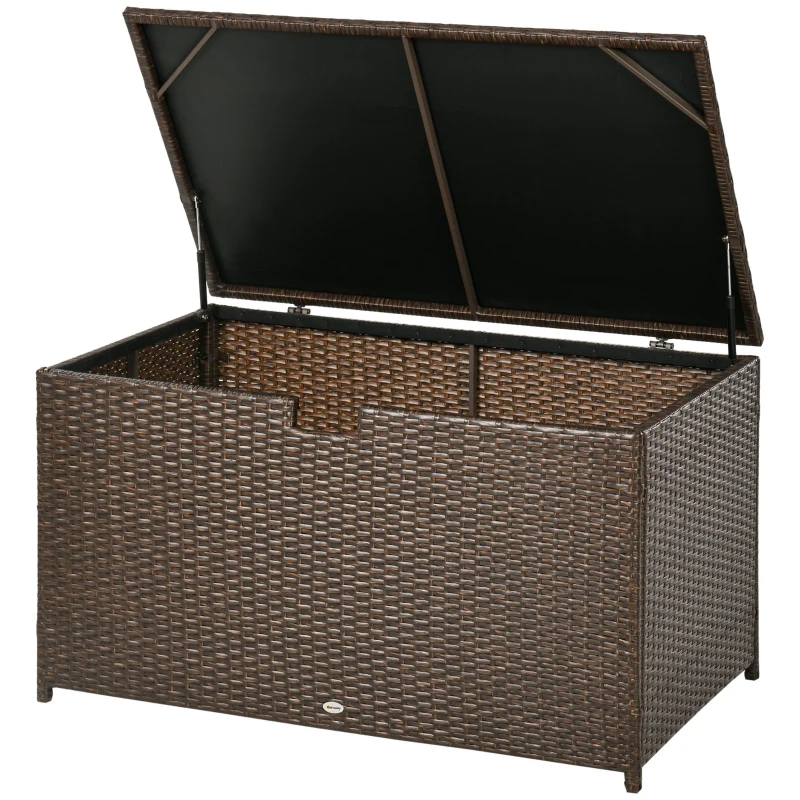 Outsunny 113 Gallon Outdoor Storage Box, Rattan Deck Box for Indoor, Patio Furniture Cushions, Pool Garden Tools, Brown