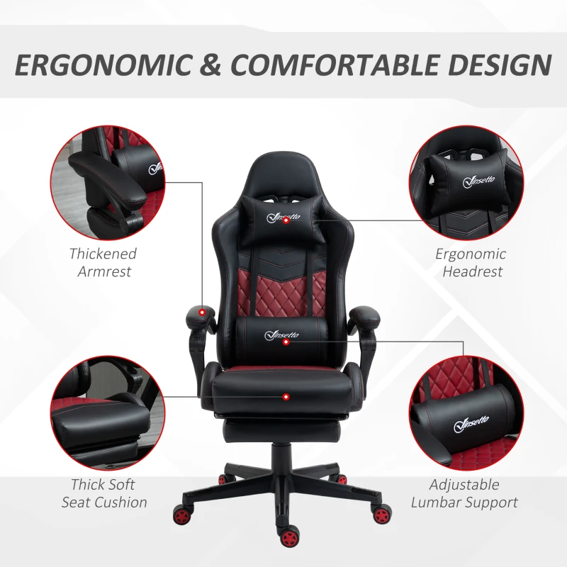 Vinsetto Racing Gaming Chair Diamond PU Leather Office Gamer Chair High Back Swivel Recliner with Footrest, Lumbar Support, Adjustable Height, Black