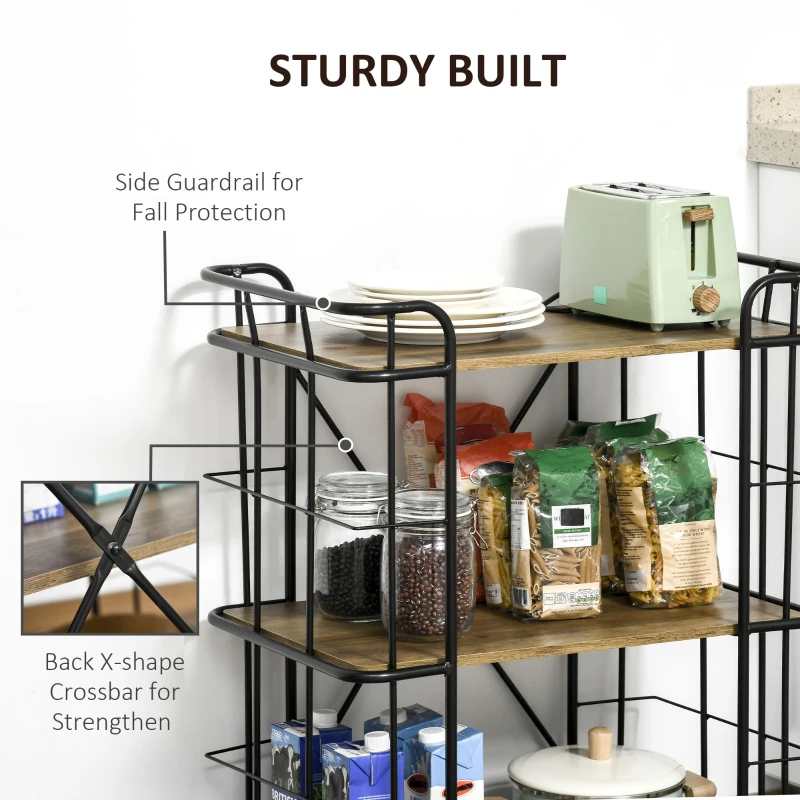 HOMCOM Bar Cart, Industrial Kitchen Cart with Wheels , Rolling Utility 3 Storage Shelves for Dining Room, Laundry Room, and Bathroom, Light Brown Wood Grain