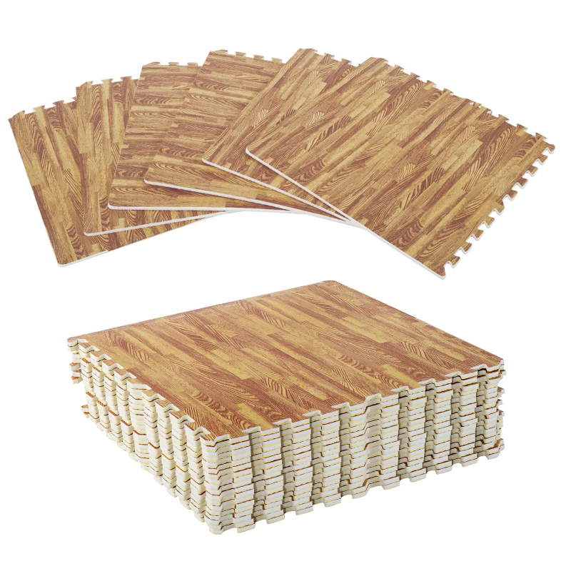 Soozier 18 Piece 24" x 24" High-Density Water Resistant Interlocking Foam Floor Tile Mats 72Sqft- Dark Wood Grain