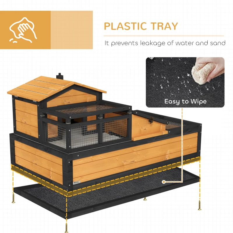 PawHut 3-Room Tortoise Habitat House w/ Balcony & 2 Stories, 44" x 25.5" x 25", Yellow