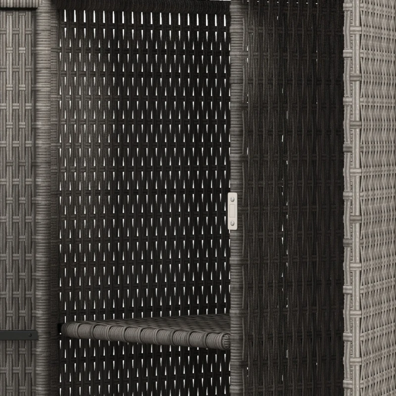 Outsunny Wicker Outdoor Storage Cabinet, 2-Door Rattan Pool Towel Storage Cabinet with Drawer & Removable Shelf, Dark Grey