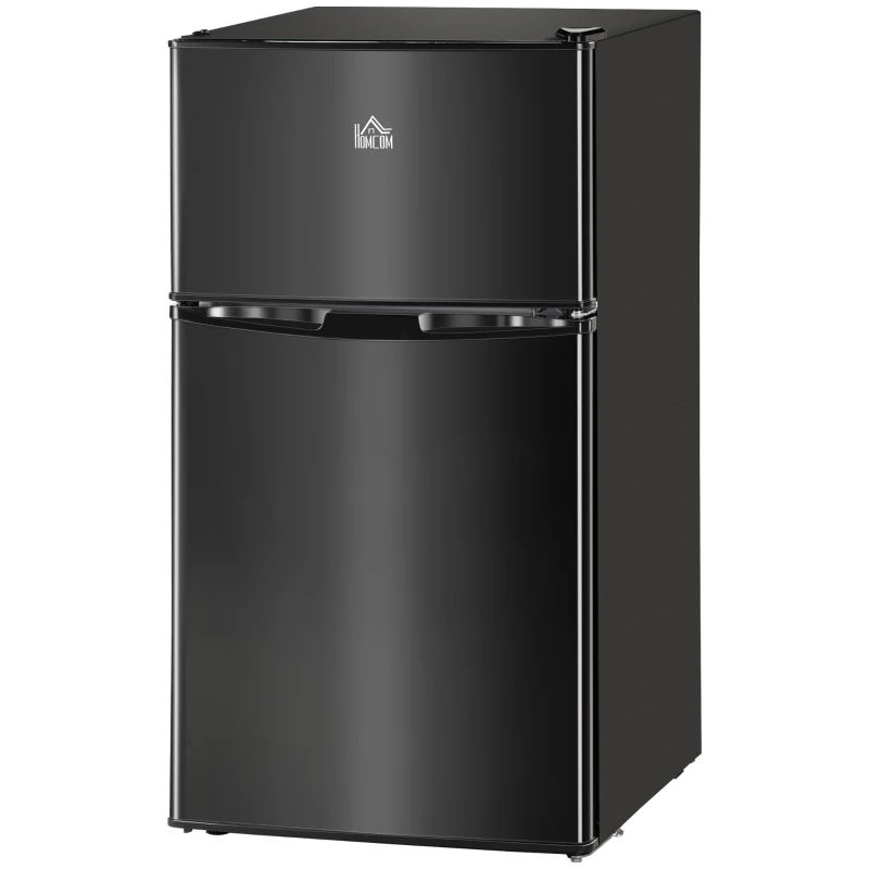 HOMCOM 3.2 Cu.Ft Mini Fridge with Freezer, Double Door Compact Refrigerator with Adjustable Thermostat, Shelf and Reversible Door for Bedroom, Dorm, Home Office, Energy Efficient, Black