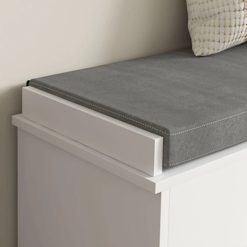 HOMCOM Shoe Storage with Seat, Upholstered Hallway Bench, Shoe Bench with Flip Drawer and Side Rack for 6 Pairs of Shoes