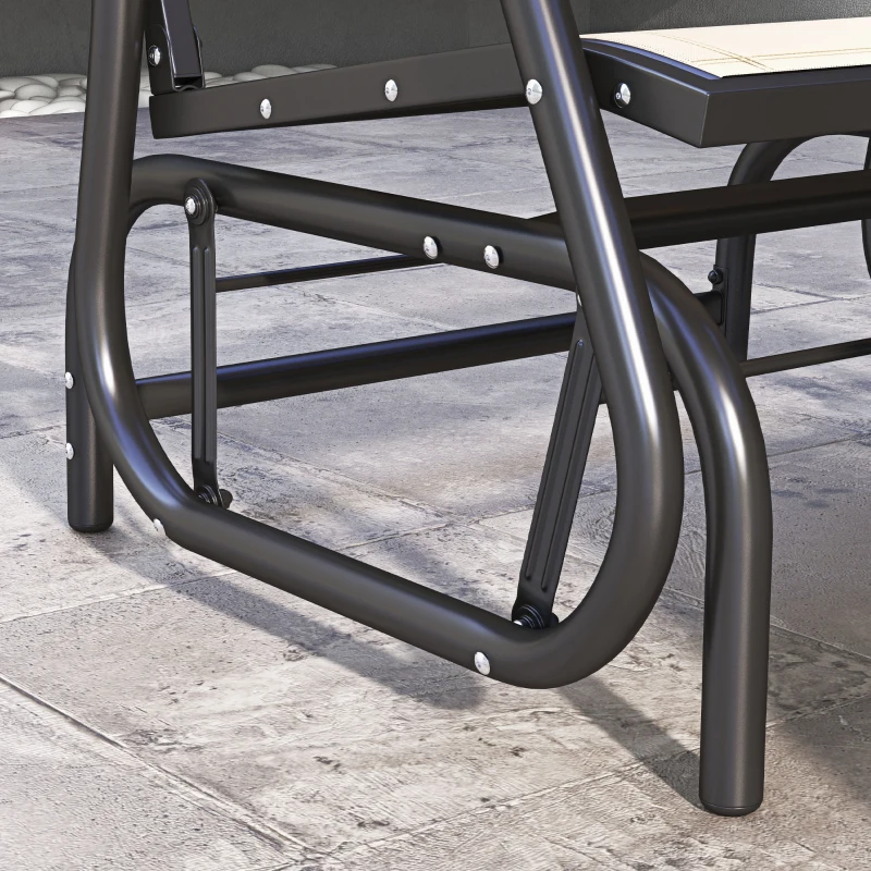 Outsunny Patio Glider with Breathable Mesh Fabric Seat & Backrest, Metal Frame Outdoor Glider Swing Chair with Armrests, Cream