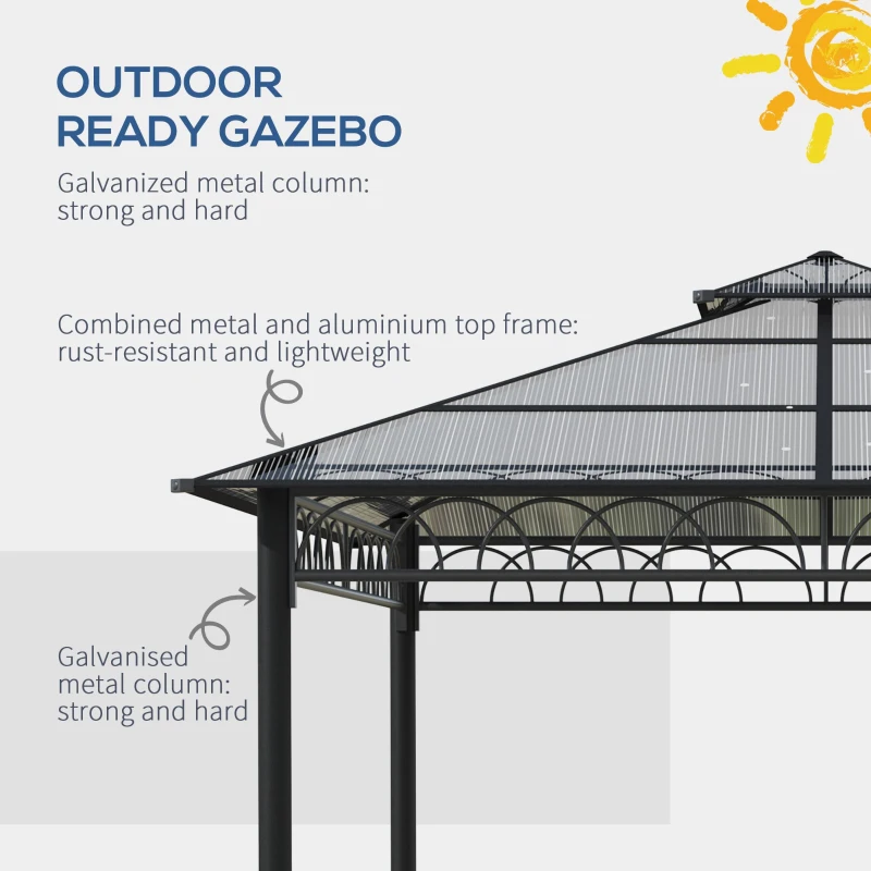 Outsunny 9' x 10' Outdoor Hardtop Gazebo Canopy w/ Double PC Roof, Steel Frame, Nettings, Curtains for Garden Lawn Deck, Khaki