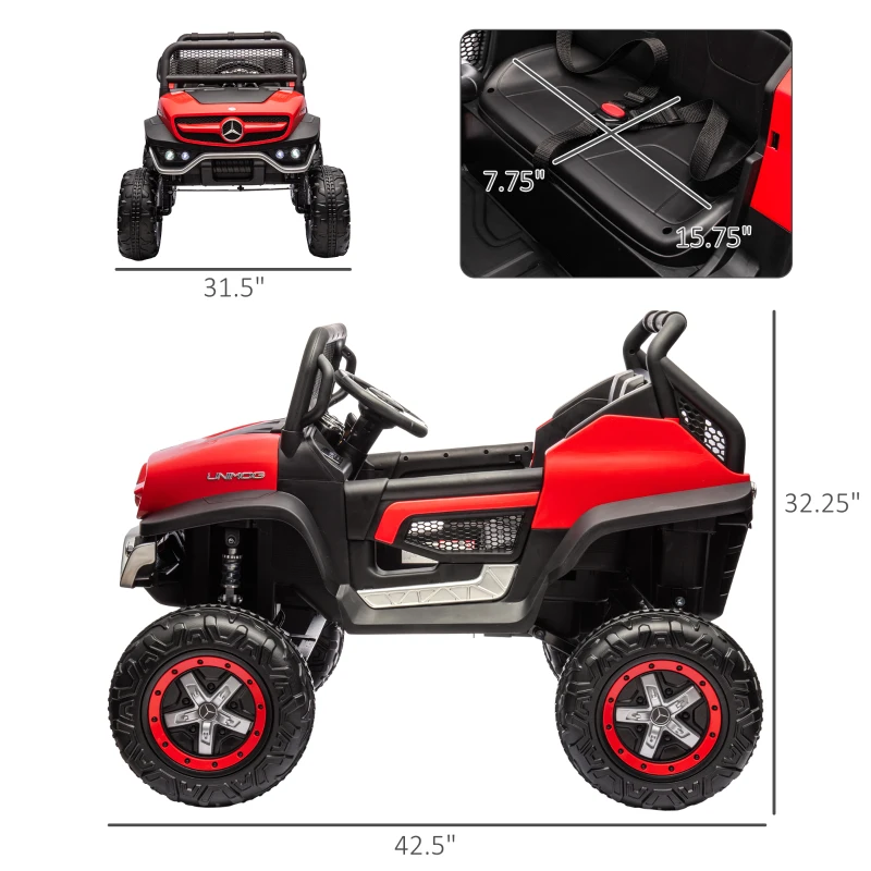 Aosom Licensed Mercedes-Benz Unimog 12V Kids Ride on Truck with Remote Control, Battery Powered Electric Car with Spring Suspension, LED Light, Horn, Music, Red