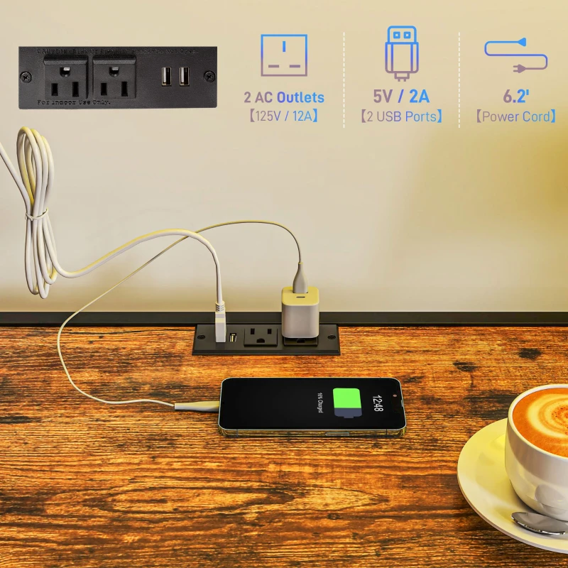 HOMCOM Twin Size Loft Bed with Desk, LED Lights, Charging Station, Twin Metal Loft Bed Frame with Ladder, Black