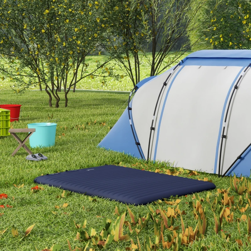 Outsunny Double Size Air Bed with Built-in Foot Pump and Carry Bag, Blue