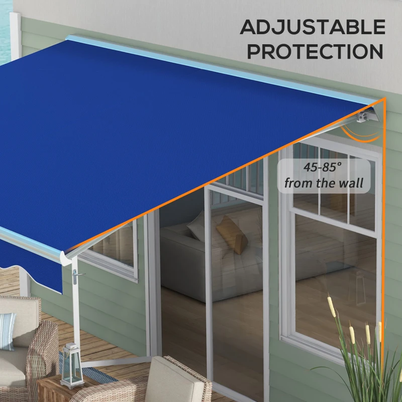 Outsunny 13' x 10' Electric Awning, Retractable Awning with LED Lights and Remote Controller for Door and Window, Blue