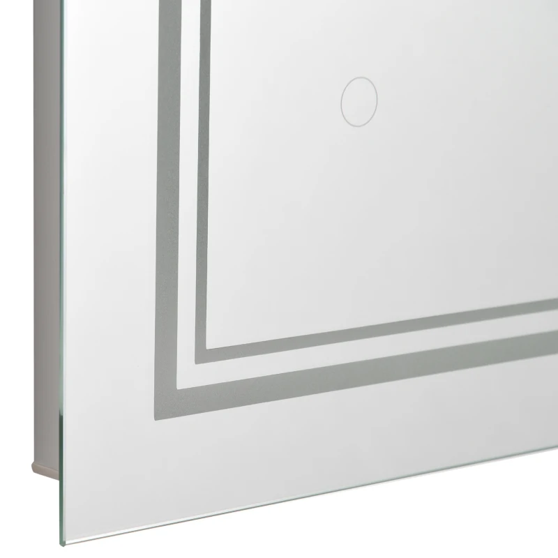 kleankin 32" x 24" LED Bathroom Mirror, Lighted Vanity Mirror, Wall Mounted with Smart Touch Button, Horizontally and Vertically, Waterproof, Plug-in, Silver