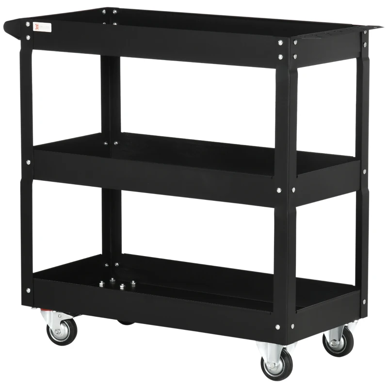 DURHAND 3 Tier Rolling Tool Cart with Wheels, 330 LBS Capacity Heavy Duty Utility Cart, Mobile Service Cart for Garage, Black