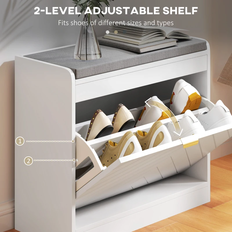 HOMCOM Shoe Storage with Seat, Upholstered Hallway Bench, Shoe Bench with Flip Drawer and Vent for 5 Pairs of Shoes