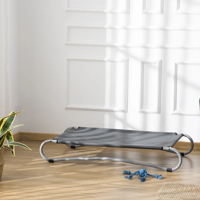 PawHut Elevated Dog Bed, Pet Cot, Steel Frame and Breathable Mesh Surface, for Extra Large Dogs, Indoor or Outdoor Use, Grey