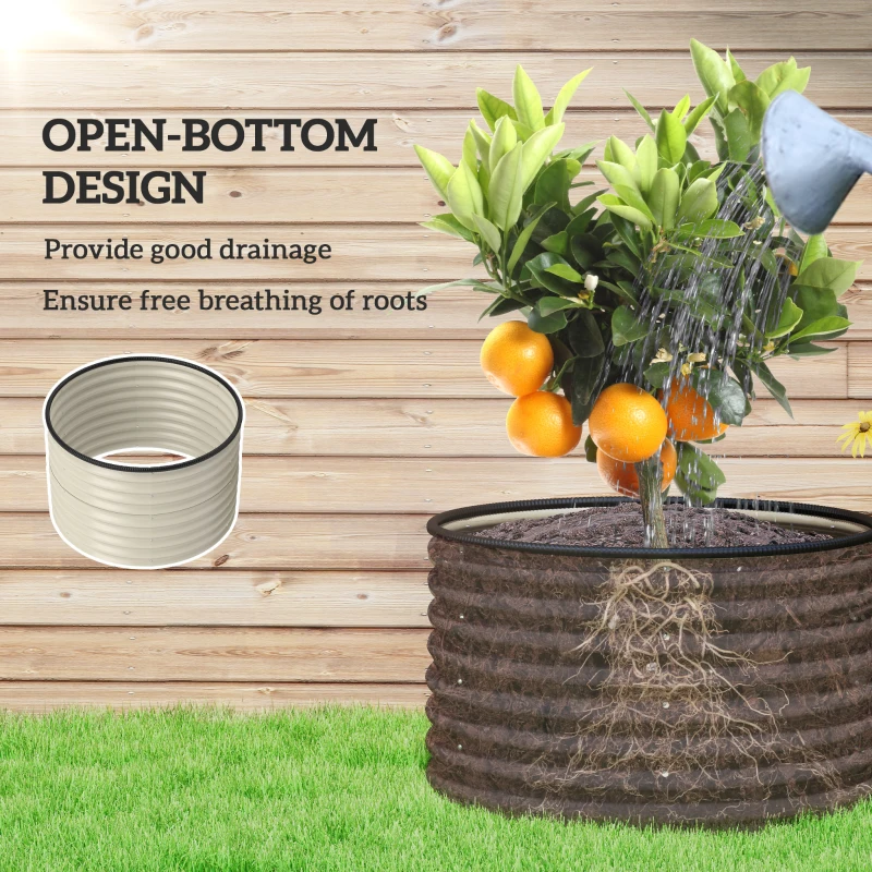 Outsunny Set of 2 Raised Garden Bed, Metal Planter Box with Safety Edging, Easy-to-assemble Stock Tank, Cream White