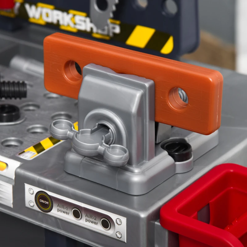 Qaba 55 PCS Kids Workbench and Construction Toy, Toddler Tool Workshop, STEM Educational Pretend Play, w/ Shelf Storage Box, Gift for Boys & Girls, Aged 3-6 Years Old