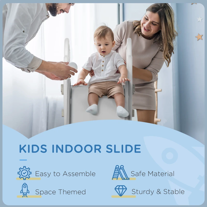 Qaba Kids Indoor Slide for Toddlers Ages 1.5-3, Small Toddler Slide, Space Toy Playset for Girls and Boys, Gray