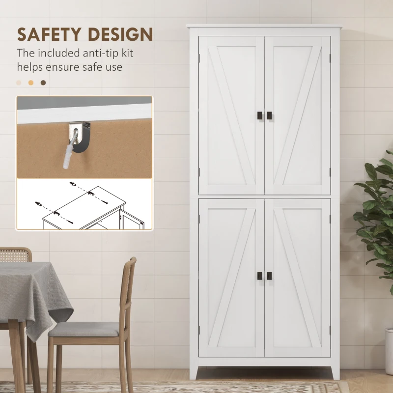 HOMCOM 72" Freestanding Storage Cabinet, Kitchen Pantry Cabinet with Doors and Shelves for Dining Room, White