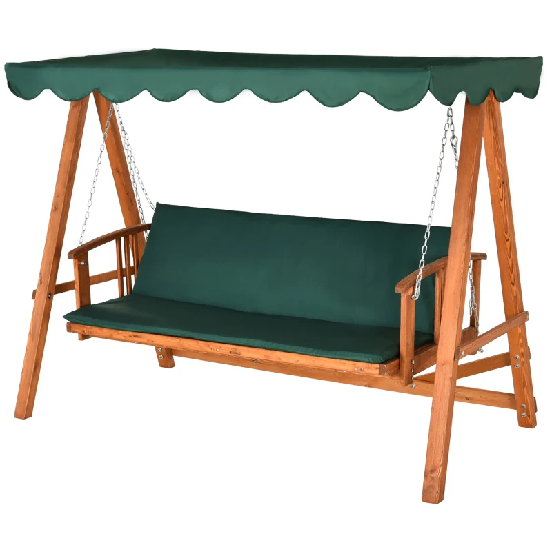 Outsunny 3 Seater Hardwood Reclining Swing Chair with Adjustable Back Green