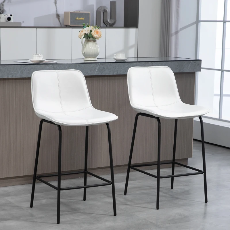 HOMCOM Bar Stools Set of 2, Upholstered Counter Height Bar Chairs, Kitchen Stools with Steel Legs
