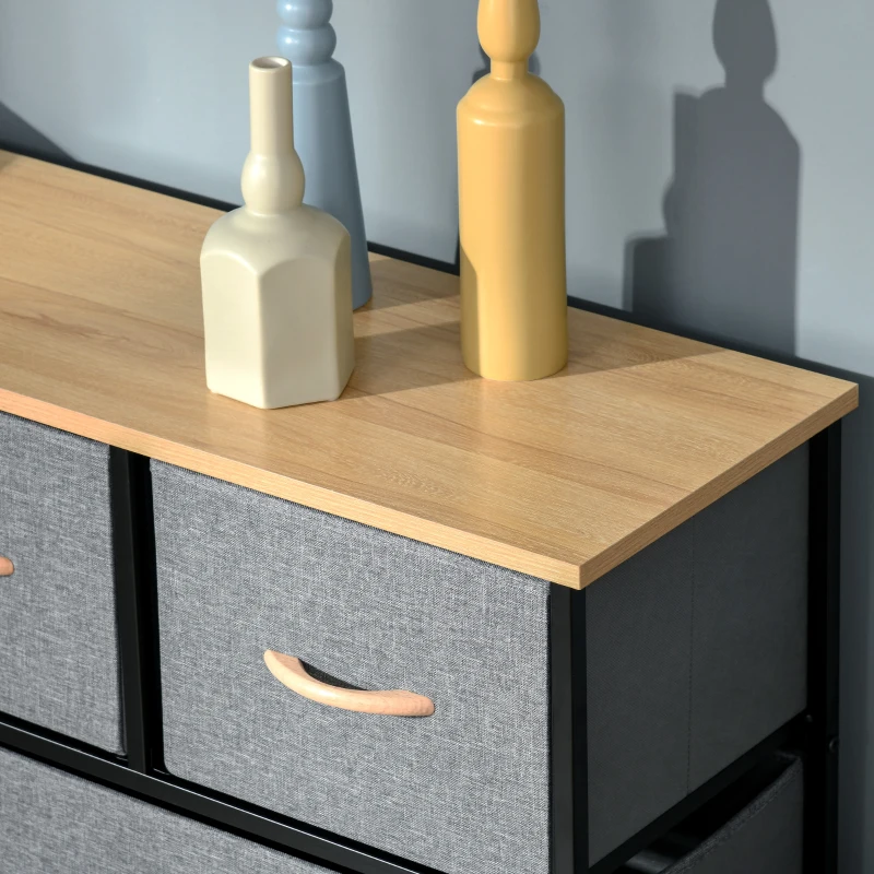 HOMCOM 9 Drawers Storage Chest Dresser Organizer Unit w/ Steel Frame, Wood Top, Easy Pull Fabric Bins, for Hallway, Closet, Entryway, Oak & Grey