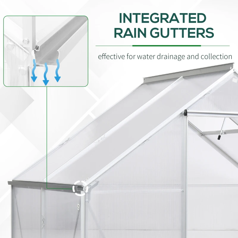 Outsunny 6' x 4' Hobby Greenhouse, Walk-in Polycarbonate Hot House Kit with Aluminum Frame, Sliding Door, Roof Vent, Silver